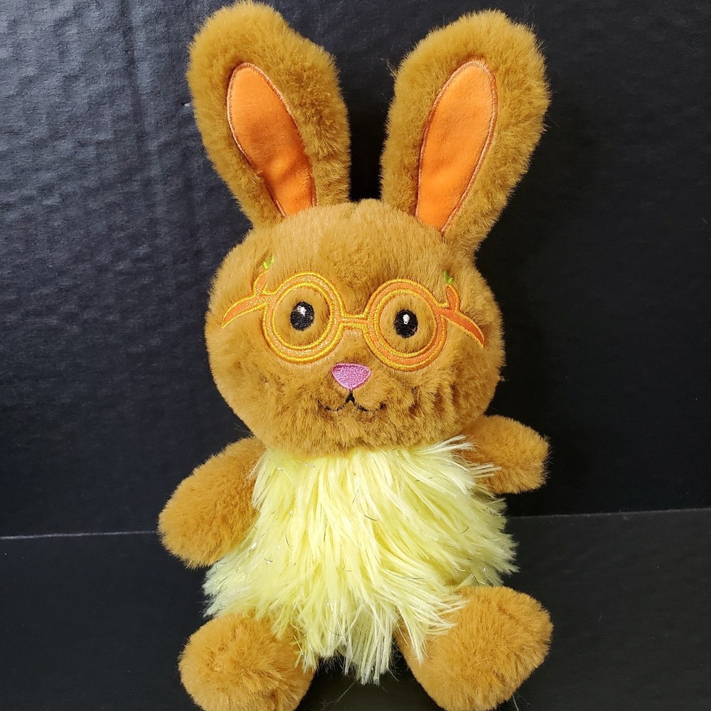 Walmart Easter‎ Plush Furry Brown Bunny Carrot Eye Glasses Yellow Hairy Body